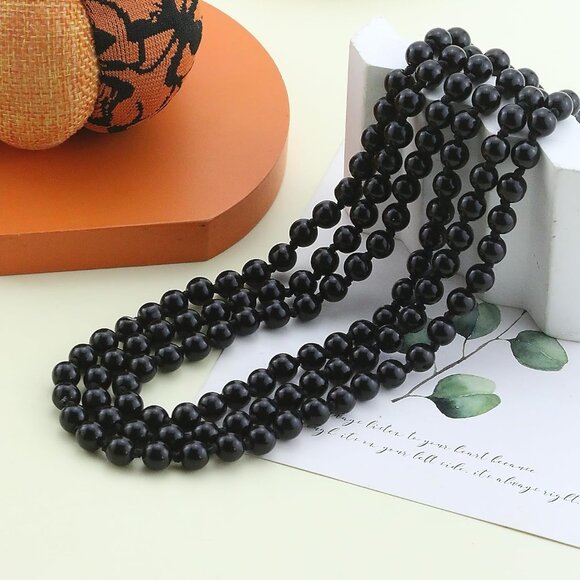 Vintage-Inspired 60” Faux Pearl Necklace with Dangle Beads - Hypoallergenic - Picture 4 of 7